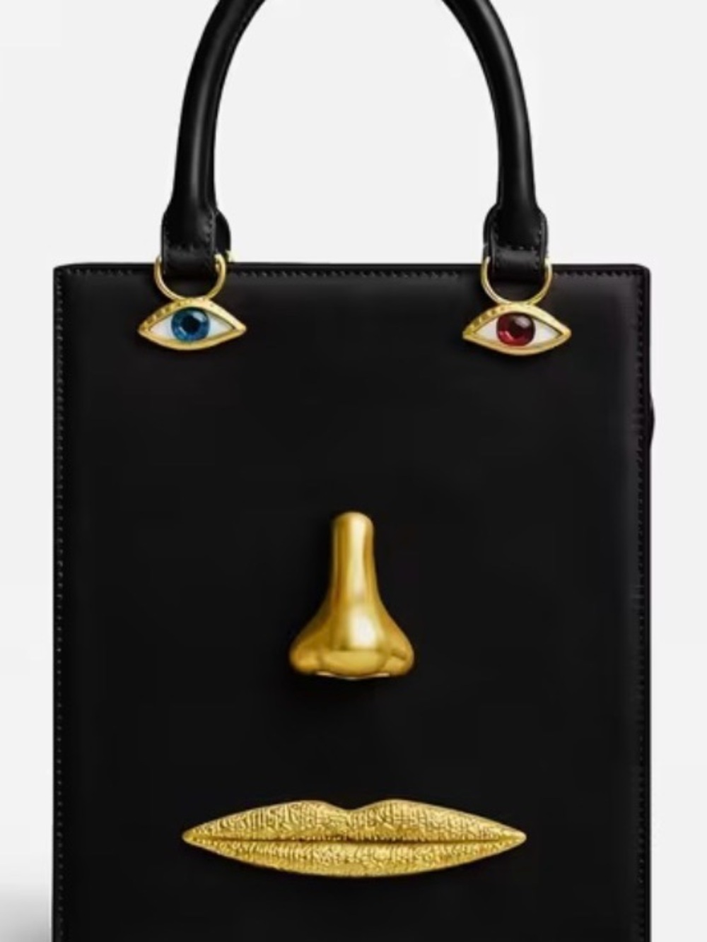 Black Novelty Face Tote Bag with Gold Hardware